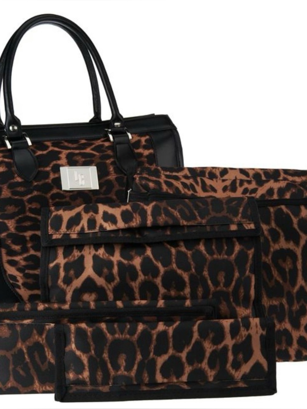 Travel leopard tote bag with 3 travel organizers